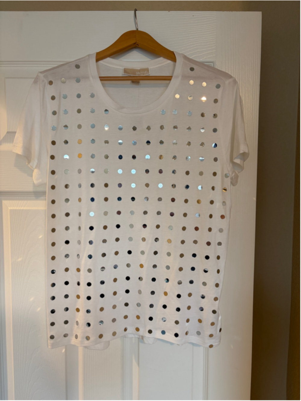 NWT Michael Kors Mirrored Disc T-Shirt Size Medium Metallic Disco Glam M2